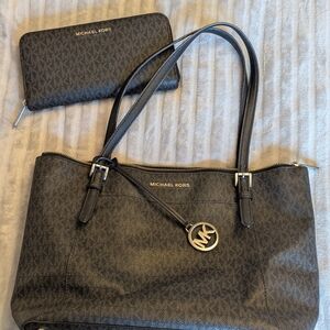 Michael Kors Black MK Logo Tote Bag with Wallet